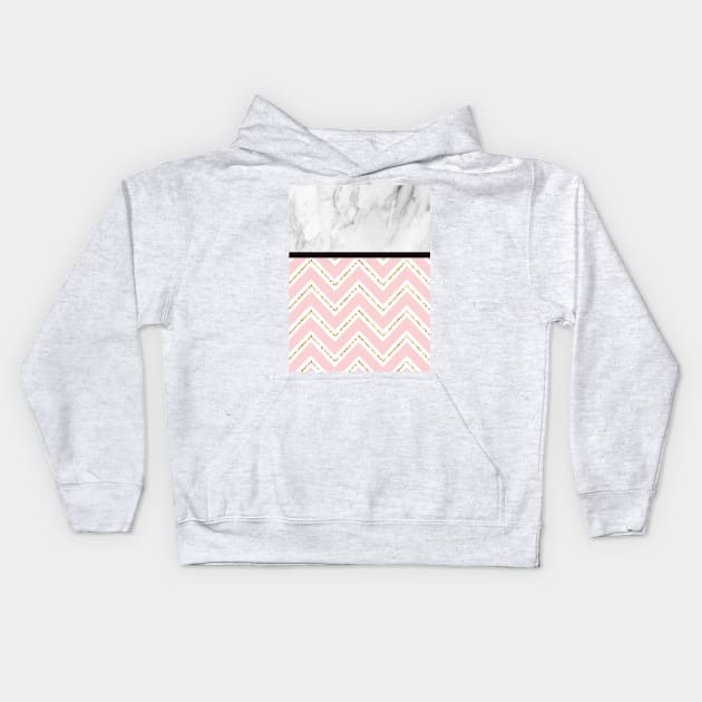 Marble with Rose Pink White and Yellow Gold ZigZag Chevron Pattern Kids Hoodie by squeakyricardo